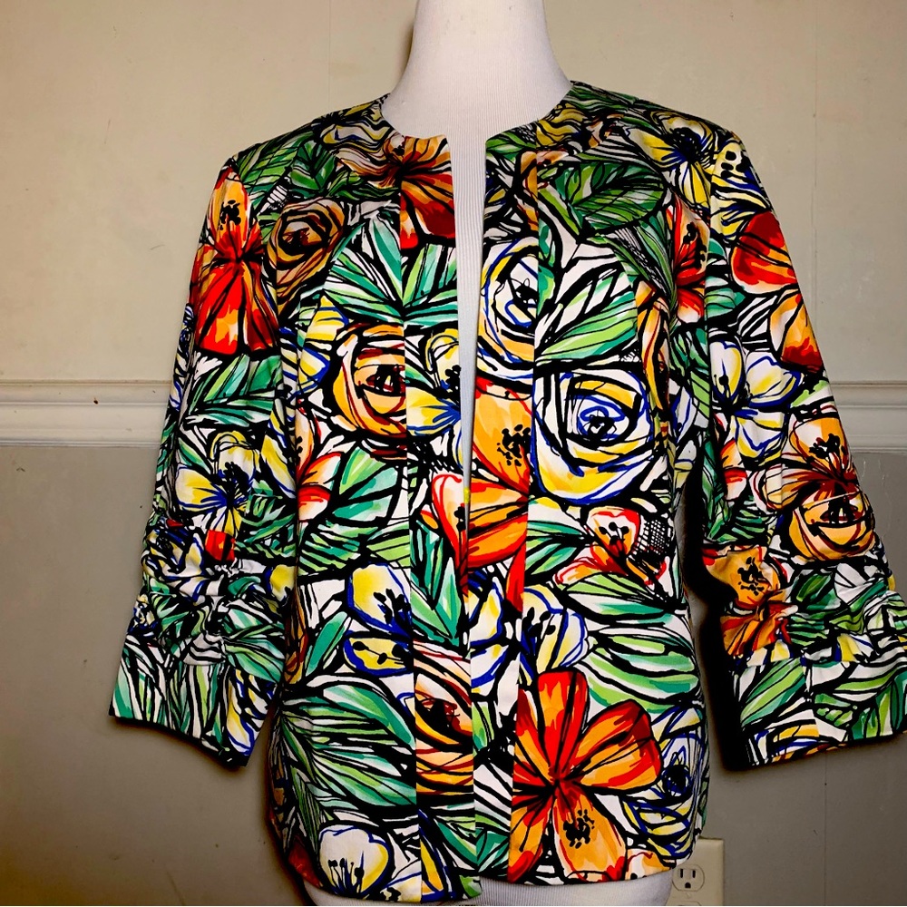 Coldwater Creek Woman’s Abstract Colorful Floral Blazer Jacket Size 14
